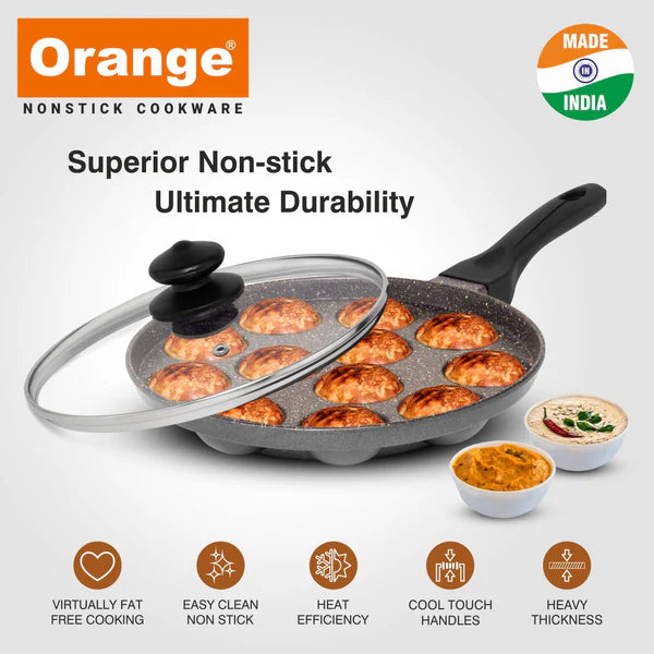 Orange Appam Pan Grill With Glass Lid