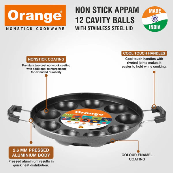 Orange Appam Pan With SS Lid