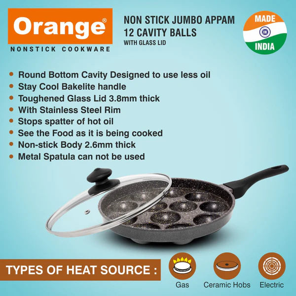 Orange Appam Pan Jumbo With Glass Lid