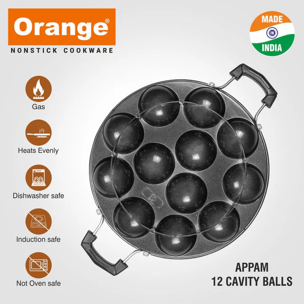 Orange Appam Pan With Glass Lid