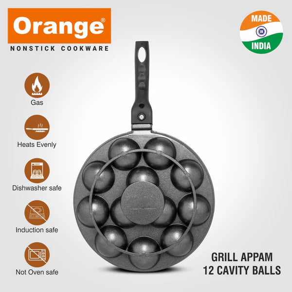 Orange Appam Pan Grill With Glass Lid