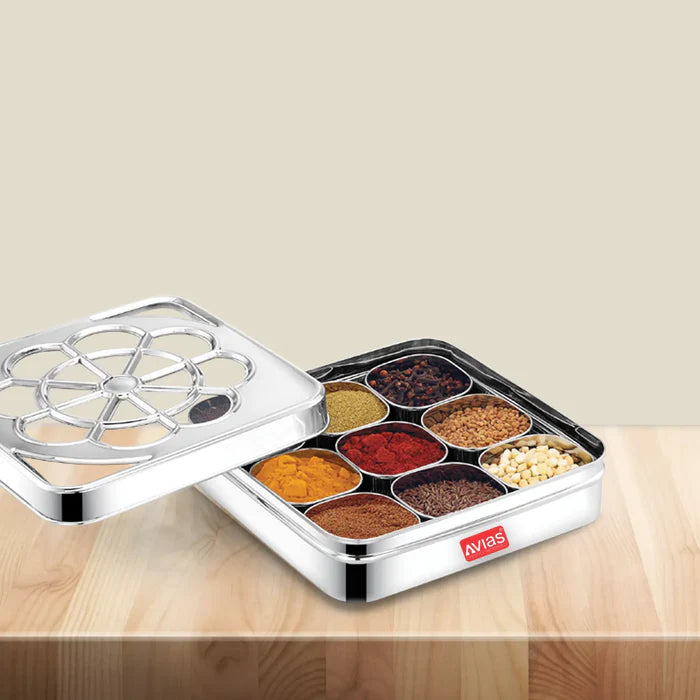 AVIAS Flora 9 square Premium quality Stainless steel  Spice box