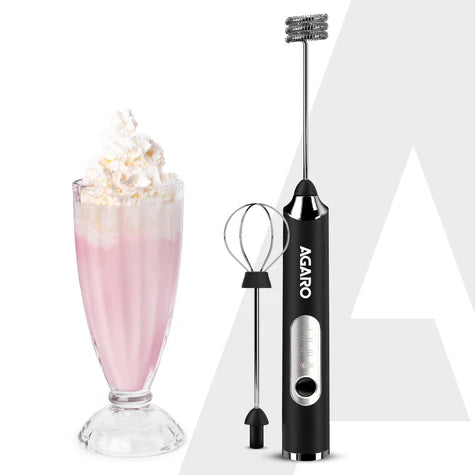 Agaro Royal Milk Frother, 3-Speed Electric Frother for Coffee with Whisk and Frother, Frother Mixer, Stand-up Design, for Cream (Whisk Milk frother), Rechargeable, Stainless Steel