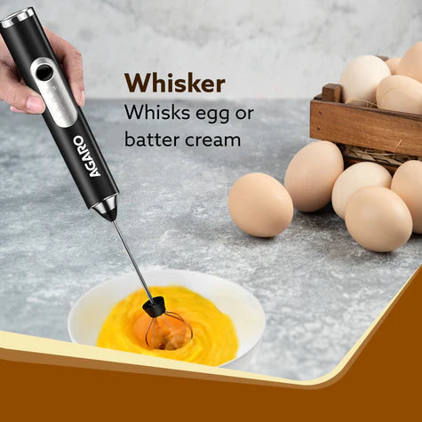 Agaro Royal Milk Frother, 3-Speed Electric Frother for Coffee with Whisk and Frother, Frother Mixer, Stand-up Design, for Cream (Whisk Milk frother), Rechargeable, Stainless Steel