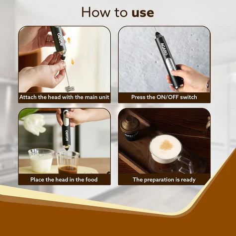 Agaro Royal Milk Frother, 3-Speed Electric Frother for Coffee with Whisk and Frother, Frother Mixer, Stand-up Design, for Cream (Whisk Milk frother), Rechargeable, Stainless Steel