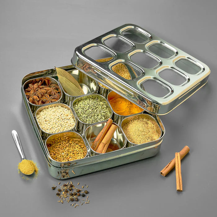 AVIAS Stainless Steel Spice Box with 9 Square (Design) Large