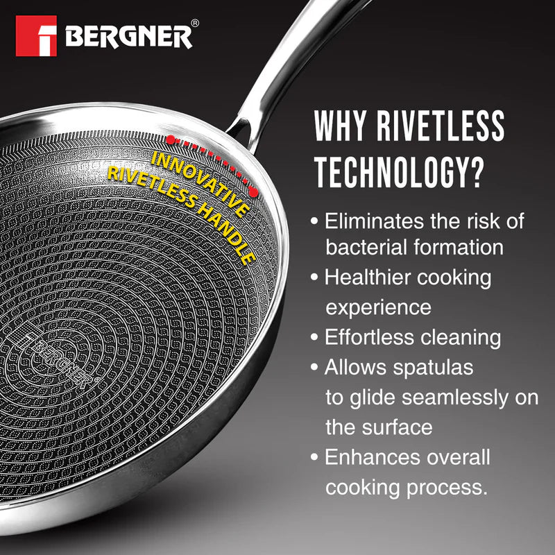 Bergner Hi Tech Giro TRI PLY Stainless Steel Frypan Without Lid