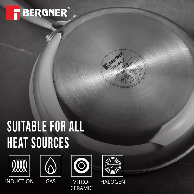 Bergner Hi Tech Giro TRI PLY Stainless Steel Frypan Without Lid