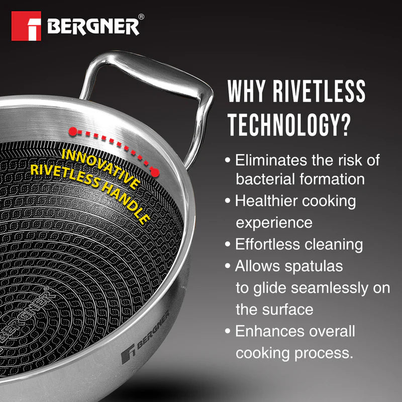 Bergner Hi Tech Giro TRI PLY Stainless Steel Non Stick Kadai