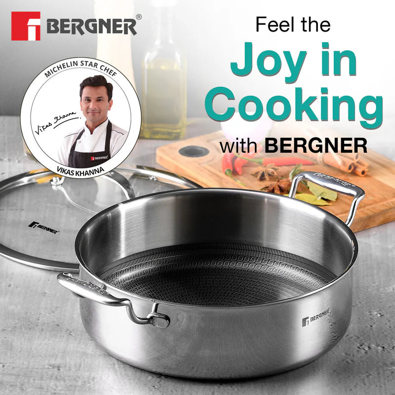 Bergner Hi Tech Giro TRI PLY Stainless Steel Non Stick Serving Pan