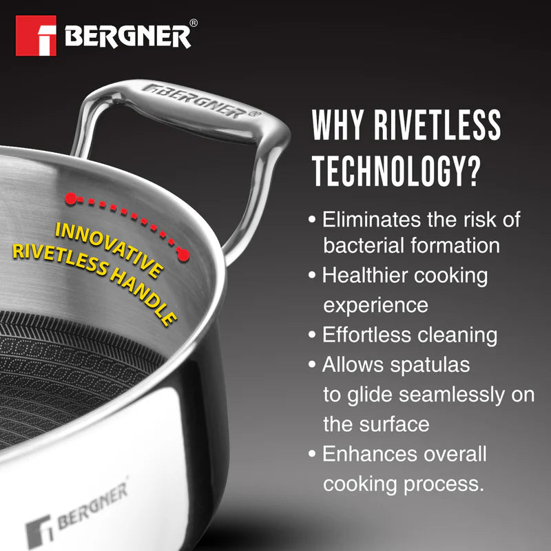 Bergner Hi Tech Giro TRI PLY Stainless Steel Non Stick Serving Pan