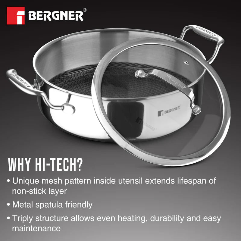 Bergner Hi Tech Giro TRI PLY Stainless Steel Non Stick Serving Pan