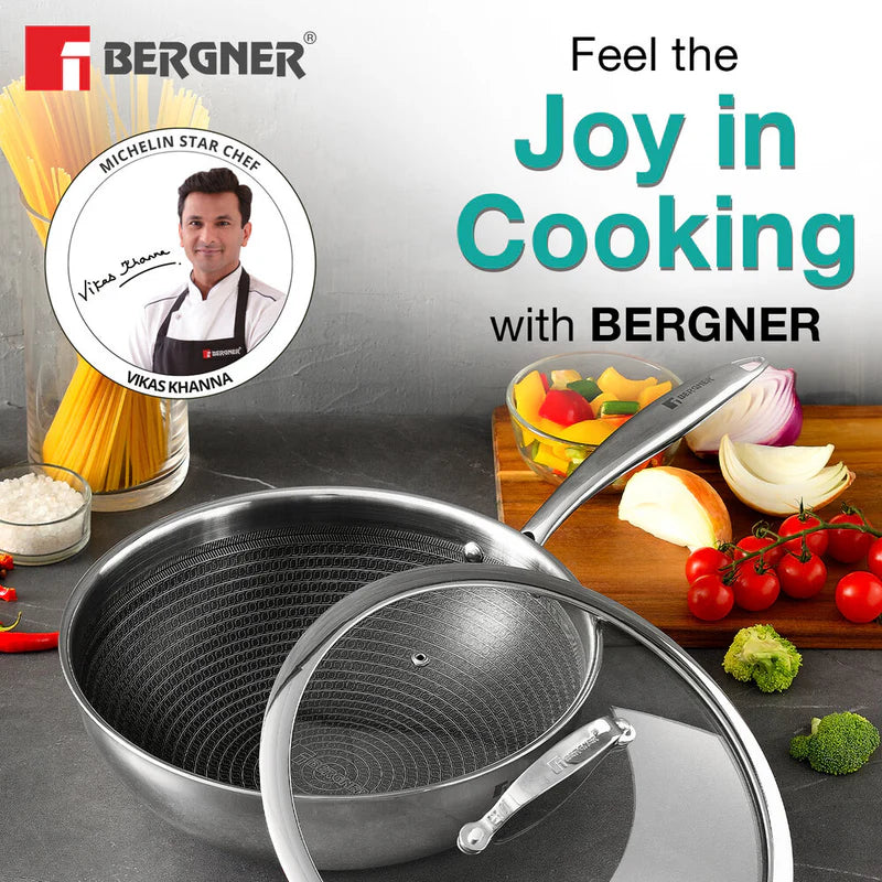 Bergner Hi Tech TRI PLY Stainless Steel Non Stick Wok