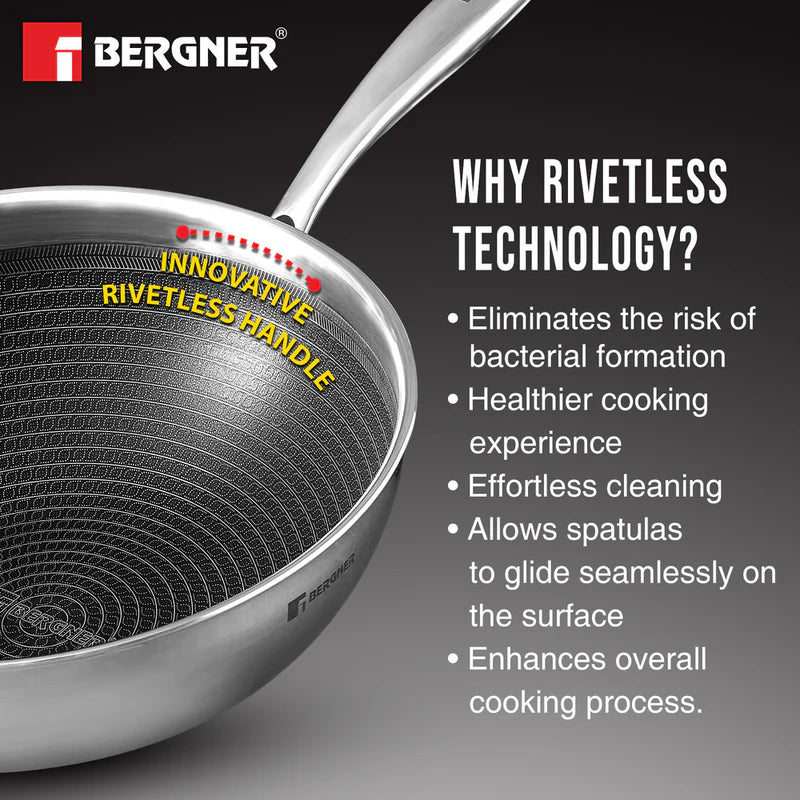 Bergner Hi Tech TRI PLY Stainless Steel Non Stick Wok