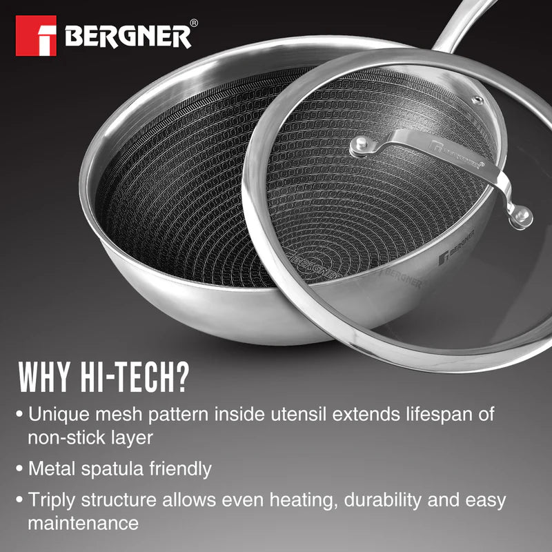 Bergner Hi Tech TRI PLY Stainless Steel Non Stick Wok