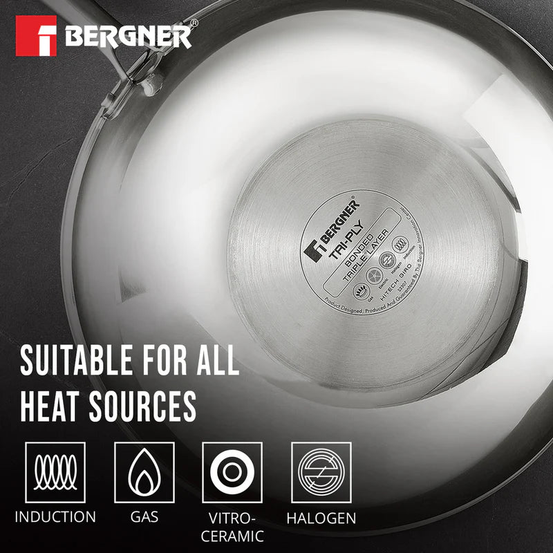 Bergner Hi Tech TRI PLY Stainless Steel Non Stick Wok