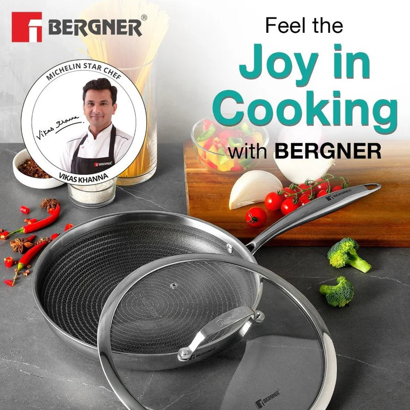 Bergner Hi Tech Giro TRI PLY Stainless Steel Frypan With Lid