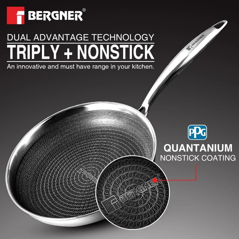 Bergner Hi Tech Giro TRI PLY Stainless Steel Frypan With Lid