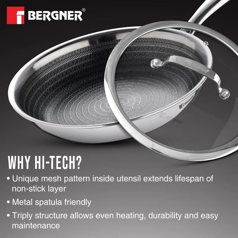 Bergner Hi Tech Giro TRI PLY Stainless Steel Frypan With Lid