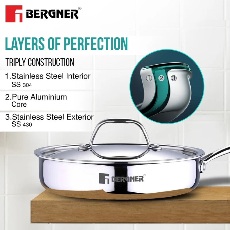 Bergner Argent Tri-Ply Stainless Steel Sautepan