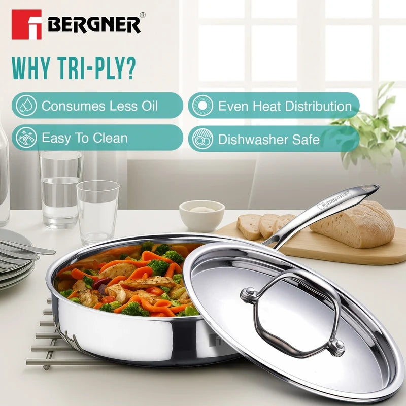 Bergner Argent Tri-Ply Stainless Steel Sautepan