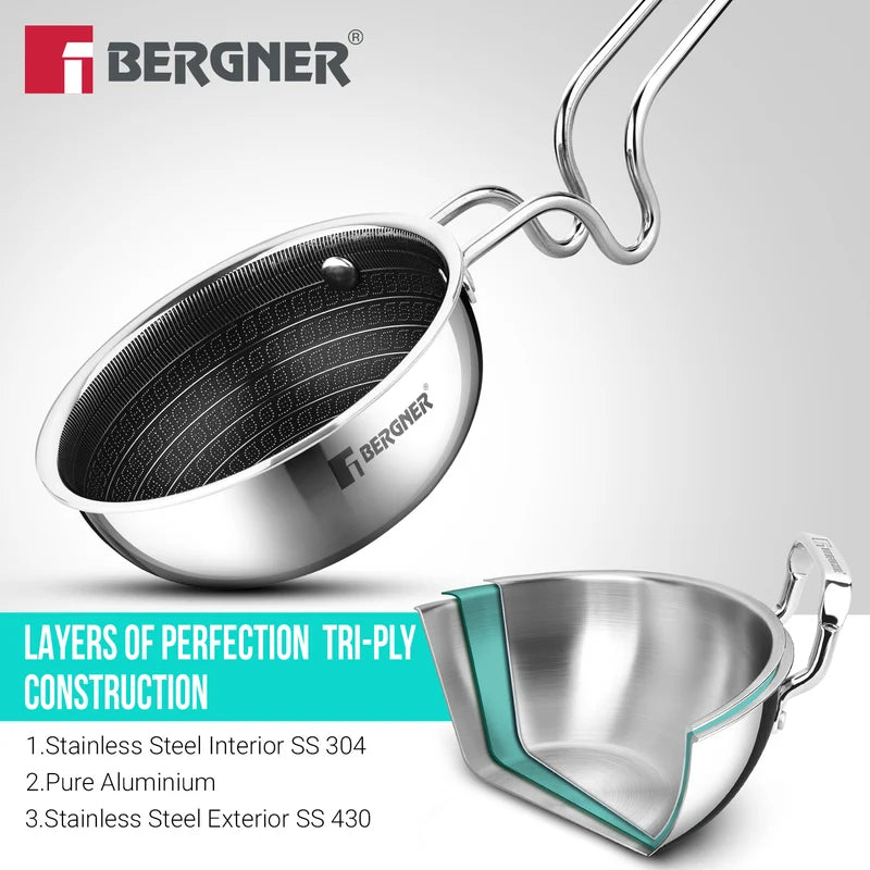 Bergner Hitech Giro Triply Stainless Steel Tadka Pan 12cm
