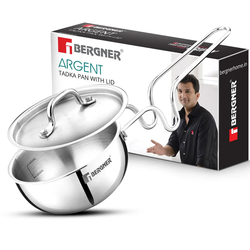 Bergner Argent Triply 12cm Tadka Pan with Lid