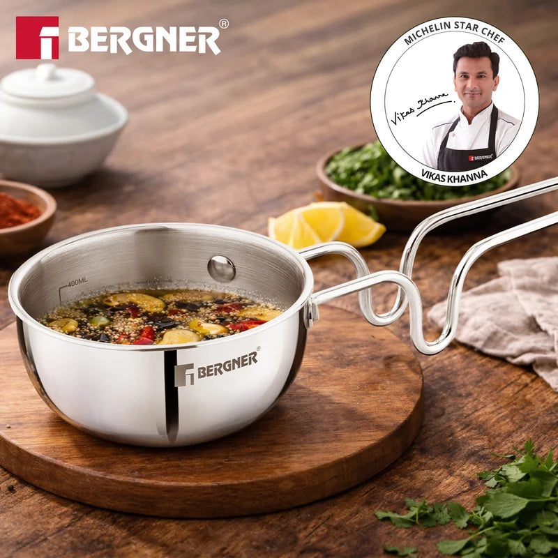 Bergner Argent Triply 12cm Tadka Pan with Lid