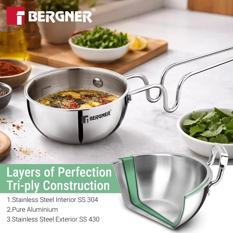 Bergner Argent Triply 12cm Tadka Pan with Lid