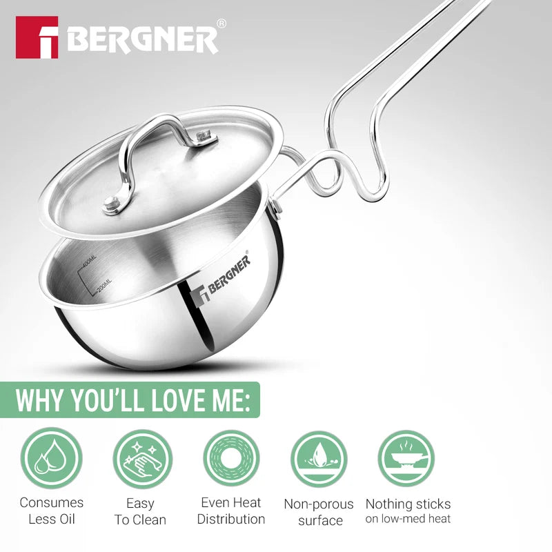 Bergner Argent Triply 12cm Tadka Pan with Lid