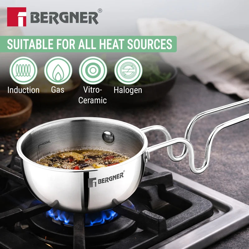 Bergner Argent Triply 12cm Tadka Pan with Lid