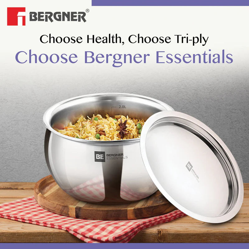 BE Essentials Tri-Ply Stainless Steel Rice Handi Without Handle