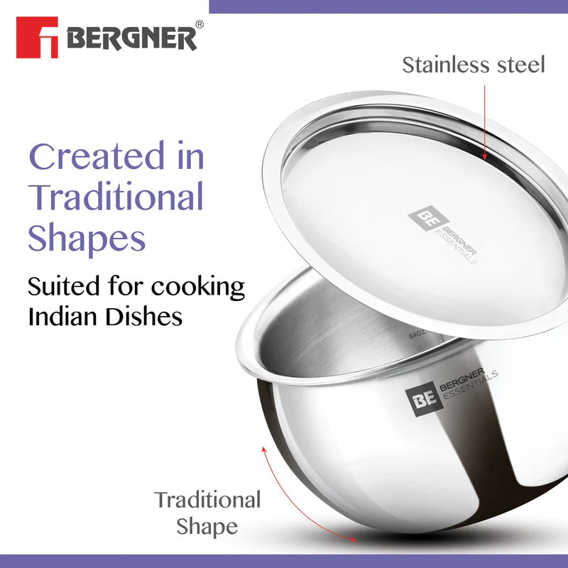 BE Essentials Tri-Ply Stainless Steel Rice Handi Without Handle