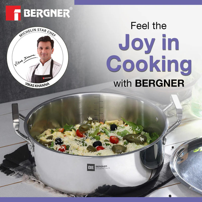BE Essentials Tri-Ply Stainless Steel Shallow Biryani Pot