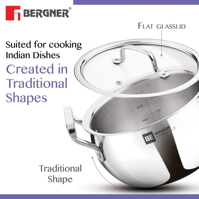 BE Essentials Tri-Ply Stainless Steel 3 Pcs Rice Handi Set