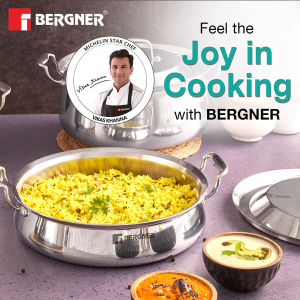 Bergner Argent Samsara Tri-Ply Stainless Steel 28 cm (4.25 L) Biryani Handi