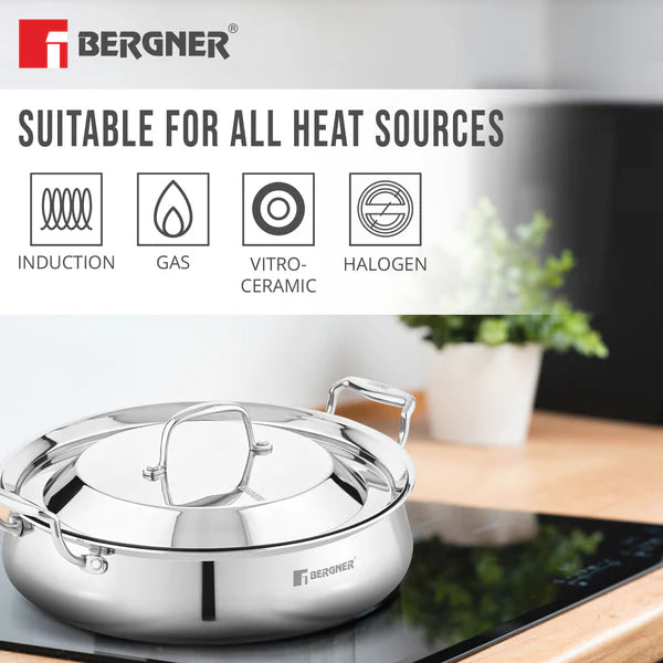 Bergner Argent Samsara Tri-Ply Stainless Steel 28 cm (4.25 L) Biryani Handi