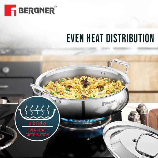 Bergner Argent Samsara Tri-Ply Stainless Steel 28 cm (4.25 L) Biryani Handi