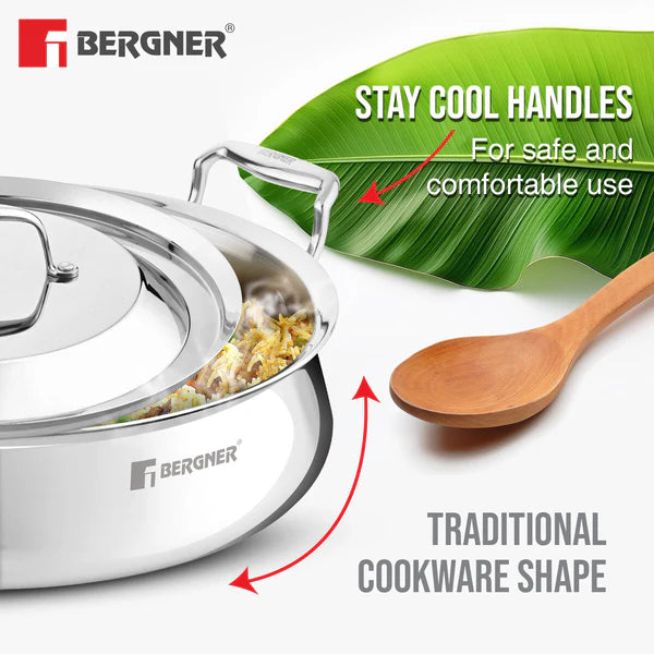 Bergner Argent Samsara Tri-Ply Stainless Steel 28 cm (4.25 L) Biryani Handi