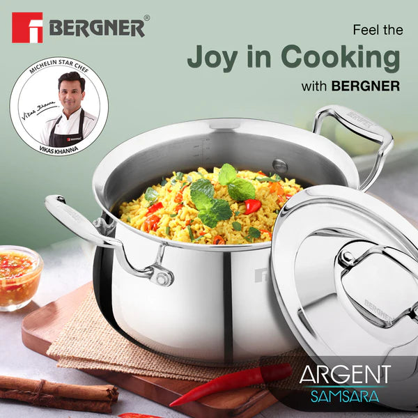 Bergner Argent Samsara Tri-Ply Stainless Steel Biriyani Handi