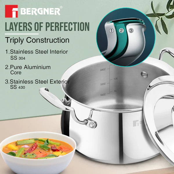 Bergner Argent Samsara Tri-Ply Stainless Steel Biriyani Handi