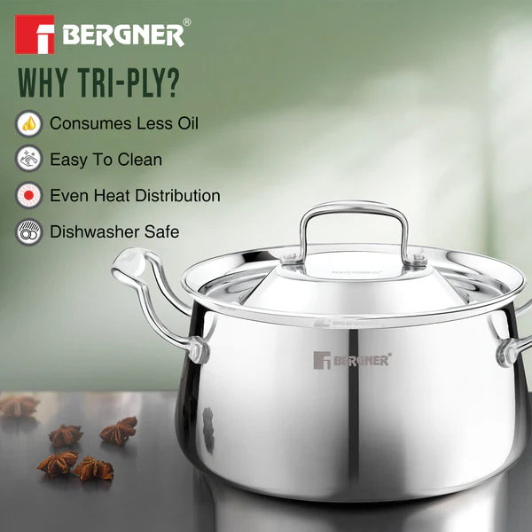 Bergner Argent Samsara Tri-Ply Stainless Steel Biriyani Handi