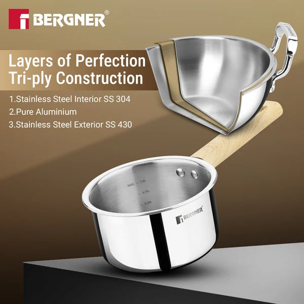 Bergner Tri-Oak Triply Stainless Steel Saucepan