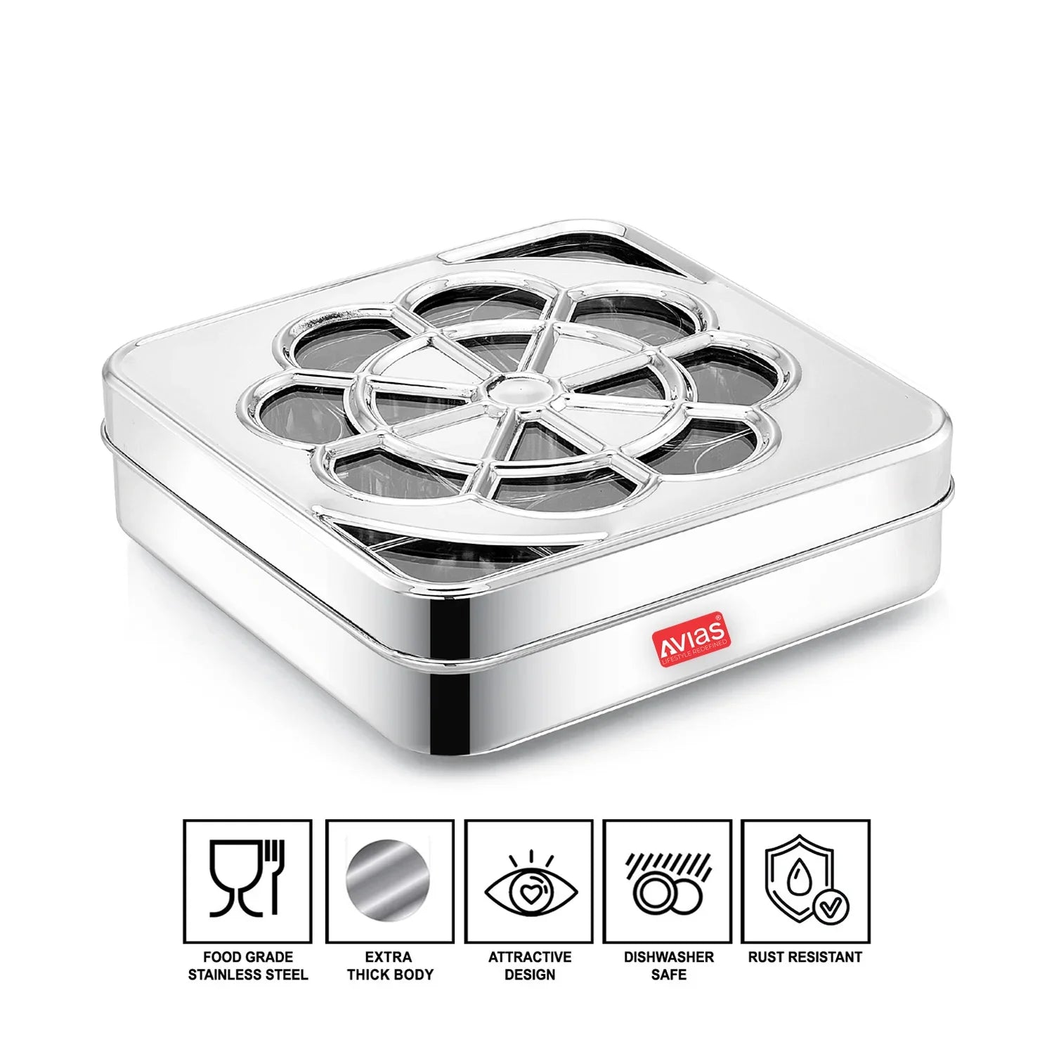 AVIAS Flora 9 square Premium quality Stainless steel  Spice box