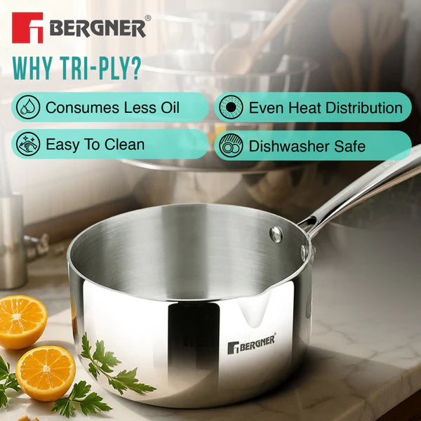 Bergner Argent Tri-Ply Stainless Steel Saucepan