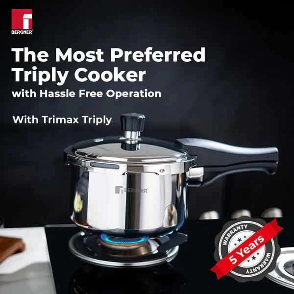 Bergner Trimax Stainless Steel Outer Lid Pressure Cooker