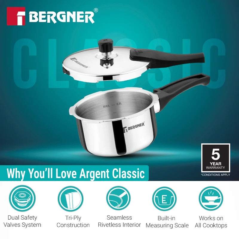 Bergner Argent Classic Triply Outer Lid Pressure Cooker