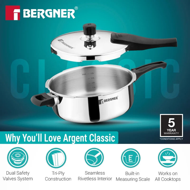 Bergner Argent Classic Triply Outer Lid Pressure Pan Cooker