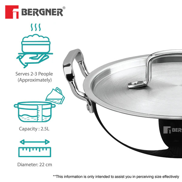 Bergner Argent TRI-PLY Stainless Steel Deep Kadai