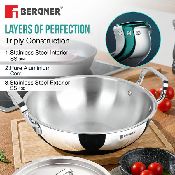 Bergner Argent TRI-PLY Stainless Steel Deep Kadai